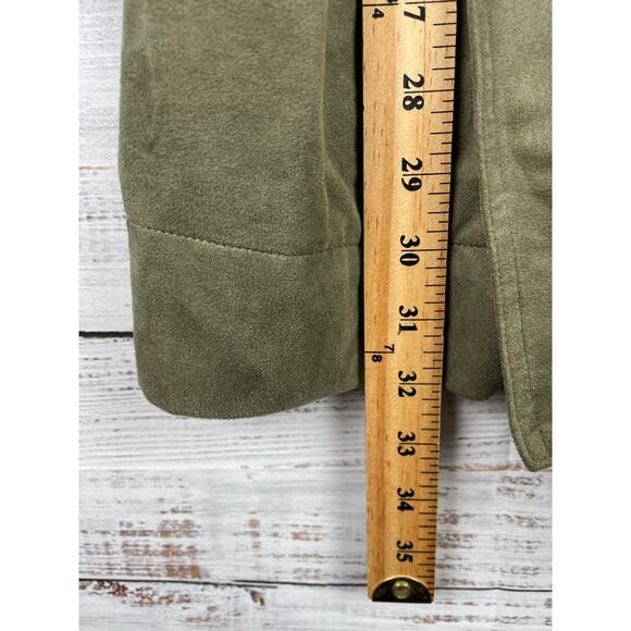 Miss Me Army Green Faux Suede Long Jacket Tie Front Boho Small Olive Utility - Picture 5 of 9